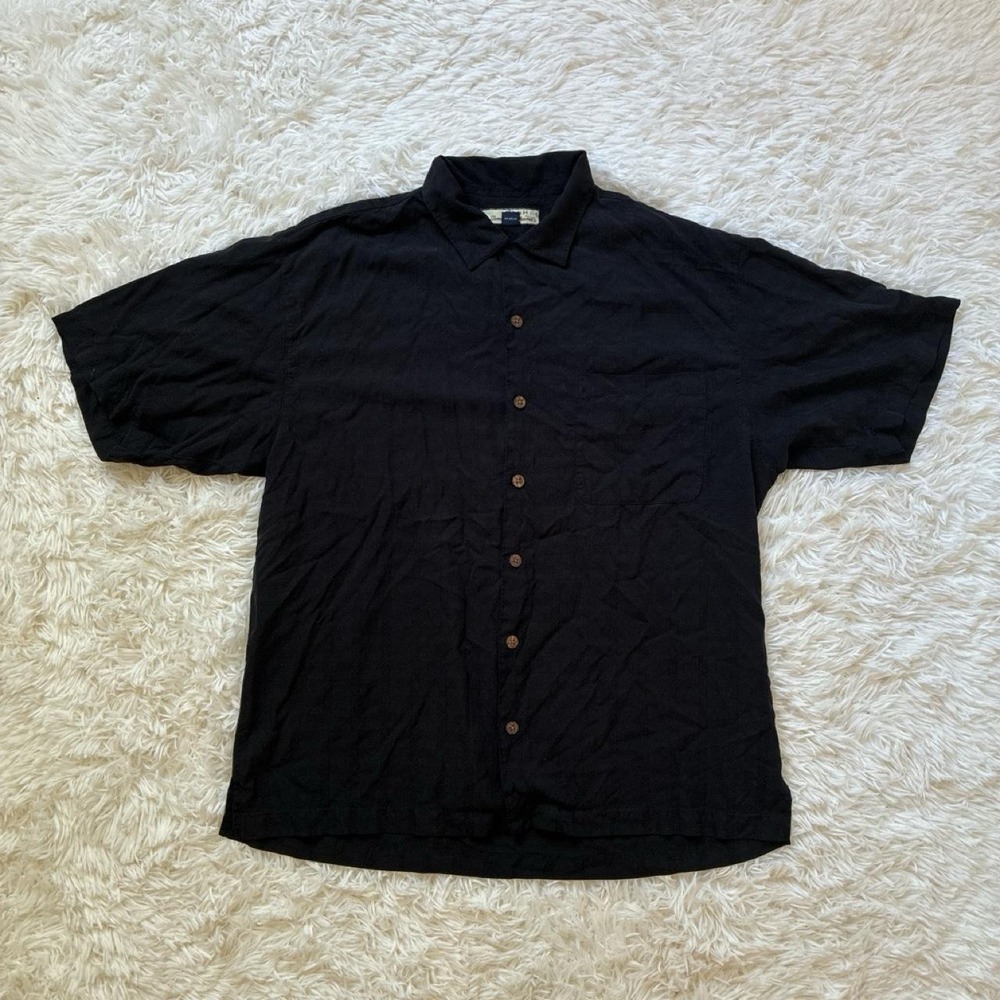 Vintage 90s 100% Silk Tommy Bahama black button up shirt summer island   Size L